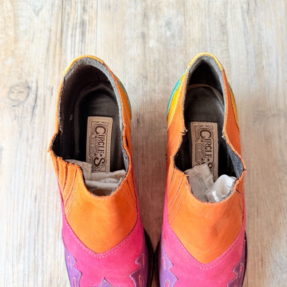 Vintage Circus Brand Multicolor Suede Western Ankle Boots 7.5 Cowboy Booties - Picture 13 of 13